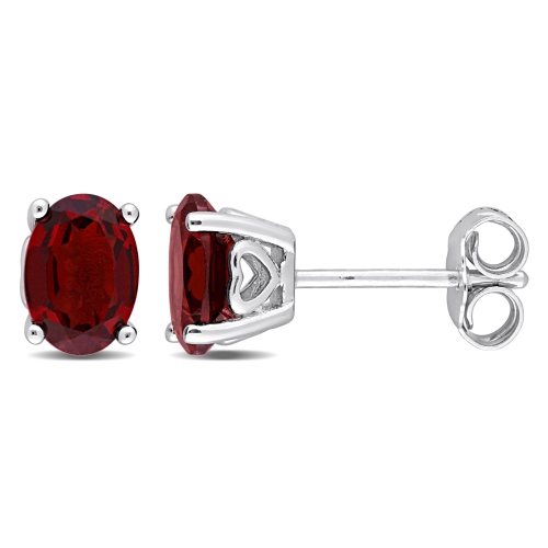 AMOUR  Oval Garnet Stud Earrings In Silver