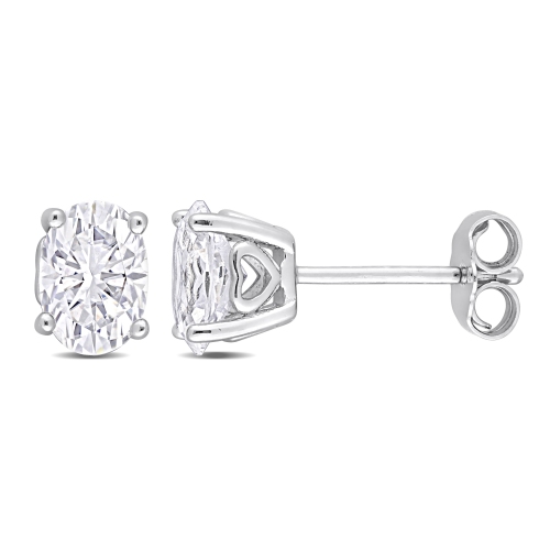 Amour Oval Created White Sapphire Stud Earrings Silver