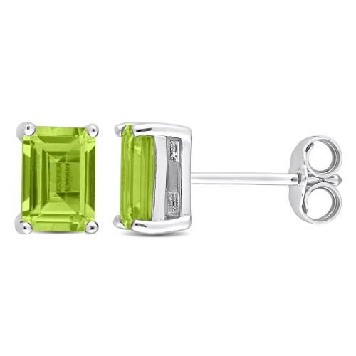 Image 1 of 5.. Amour Emerald Cut Peridot Stud Earrings in Sterling Silver