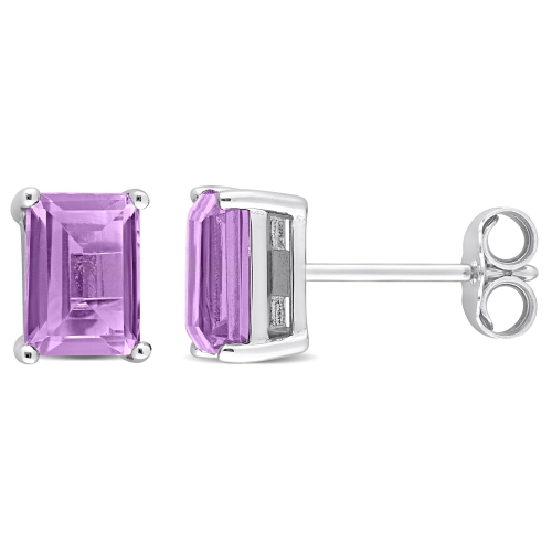 Image 1 of 5.. Amour Emerald Cut Amethyst Stud Earrings Silver
