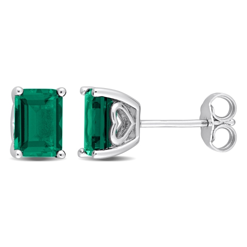 Image 1 of 5.. Amour Octagon Created Emerald Stud Earrings in Sterling Silver