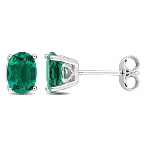Image 1 of 5.. Amour Oval Created Emerald Stud Earrings Silver