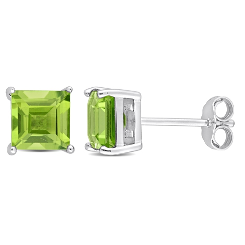 Image 1 of 5.. Amour Princess Cut Peridot Stud Earrings in Sterling Silver