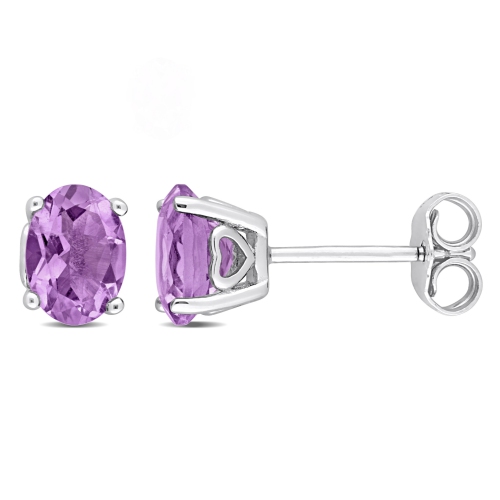 Image 1 of 5.. Amour Oval Amethyst Stud Earrings Silver