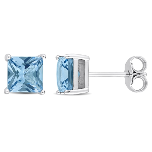 Image 1 of 5.. Amour Princess Cut Synthetic Spinel Stud Earrings in Sterling Silver