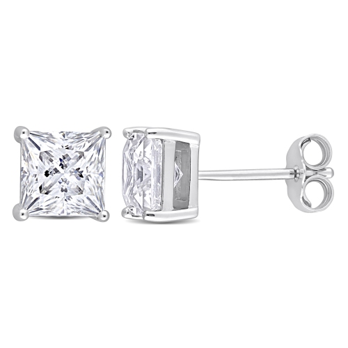 Image 1 of 5.. Amour Princess Cut Created Moissanite Stud Earrings in Sterling Silver