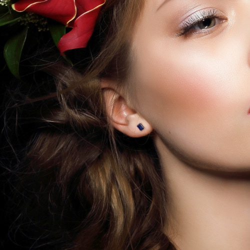 AMOUR Boucles d'oreilles en saphir bleu créé octogonal en argent sterling