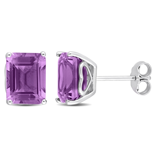 Image 1 of 5.. Amour Octagon Amethyst Fashion Post Earrings Silver