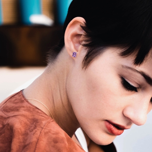 AMOUR Boucles d'oreilles en argent sterling avec améthyste octogonale