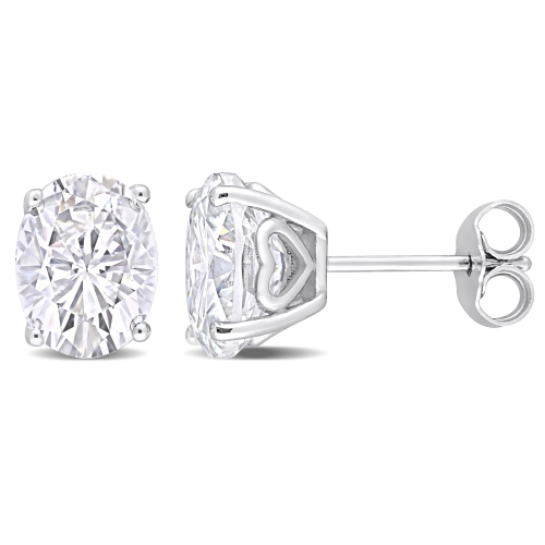 Image 1 of 5.. Amour Oval White Topaz Stud Earrings with Heart Design in Sterling Silver