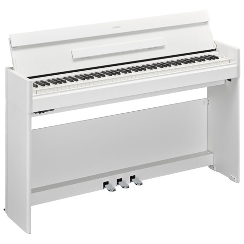 Yamaha ARIUS Slim 88-Key Weighted Action Digital Piano with Stand & 3 Pedals (YDPS55) - White