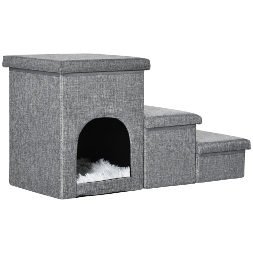 PawHut – Escalier pour chiens petits chiens, escalier pour chats en 3 étapes pour lit haut avec rangement et maison pour copropriété, coussin lavable