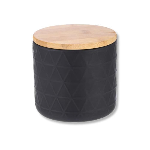 ITY International - Ensemble de 3 Pots de Rangement Hermétiques en Céramique avec Couvercle en Bambou, Grandeur Petit, Noir