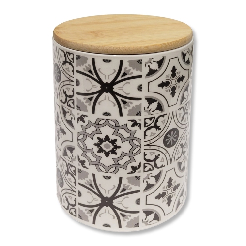 ITY International - Ensemble de 3 Pots de Rangement Hermétiques en Céramique avec Couvercle en Bambou, Grandeur Large, Blanc et Noir