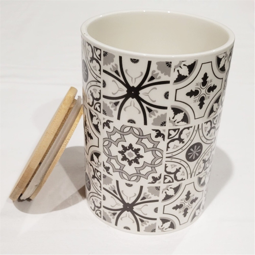 ITY International - Ensemble de 3 Pots de Rangement Hermétiques en Céramique avec Couvercle en Bambou, Grandeur Large, Blanc et Noir