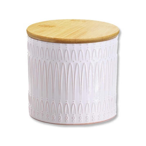 ITY International - Ensemble de 3 Pots de Rangement Hermétiques en Céramique avec Couvercle en Bambou, Grandeur Petit, Blanc