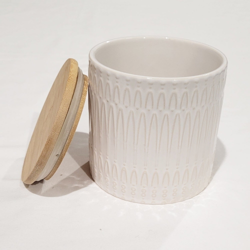 ITY International - Ensemble de 3 Pots de Rangement Hermétiques en Céramique avec Couvercle en Bambou, Grandeur Petit, Blanc