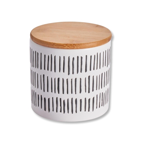 ITY International - Ensemble de 3 Pots de Rangement Hermétiques en Céramique avec Couvercle en Bambou, Grandeur Petit, Blanc et Noir