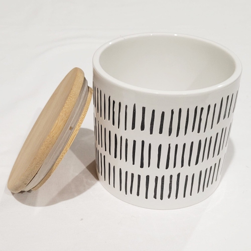 ITY International - Ensemble de 3 Pots de Rangement Hermétiques en Céramique avec Couvercle en Bambou, Grandeur Petit, Blanc et Noir