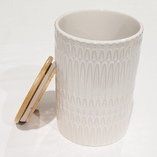 ITY International - Ensemble de 3 Pots de Rangement Hermétiques en Céramique avec Couvercle en Bambou, Grandeur Large, Blanc