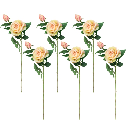 NORTHLIGHT  Real Touch Cream And Artificial Rose Stems, Set Of 6 - 26" In Pink