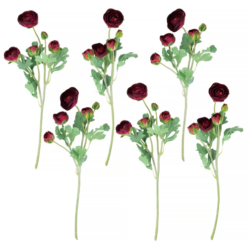 NORTHLIGHT  Real Touch Ranunculus Artificial Floral Sprays, Set Of 6 - 21" In Red