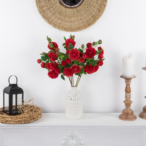 Real Touch™ Red Artificial Camellia Rose Floral Sprays, Set of 6 - 23"