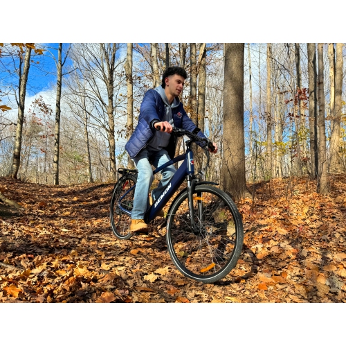 Demon Electric Phantom 350W 27.5-in Touring Commuter Electric Bike, 60-70km Battery Range, TEKTRO Hydraulic Brakes, SHIMANO 9 Speed Gear, Cargo Rack