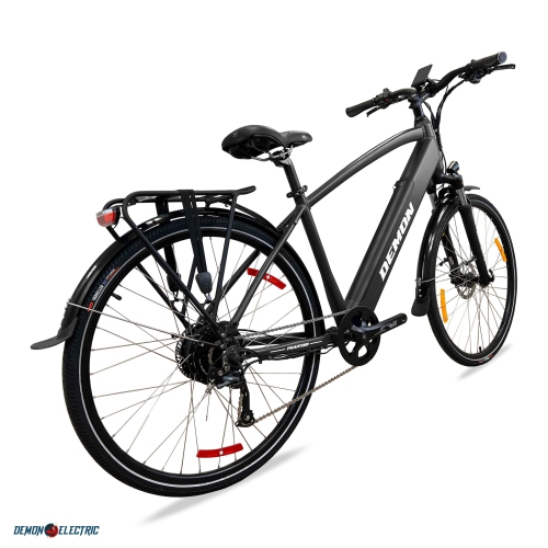 Demon Electric Phantom 350W 27.5-in Touring Commuter Electric Bike, 60-70km Battery Range, TEKTRO Hydraulic Brakes, SHIMANO 9 Speed Gear, Cargo Rack
