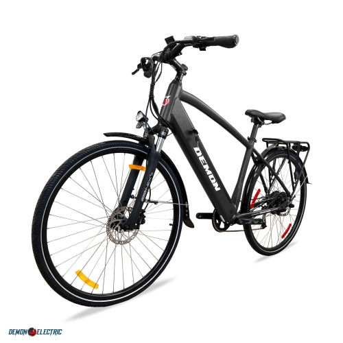 Demon Electric Phantom 350W 27.5-in Touring Commuter Electric Bike, 60-70km Battery Range, TEKTRO Hydraulic Brakes, SHIMANO 9 Speed Gear, Cargo Rack