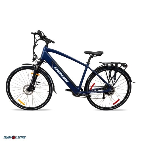 Demon Electric Phantom 350W 27.5-in Touring Commuter Electric Bike, 60-70km Battery Range, TEKTRO Hydraulic Brakes, SHIMANO 9 Speed Gear, Cargo Rack