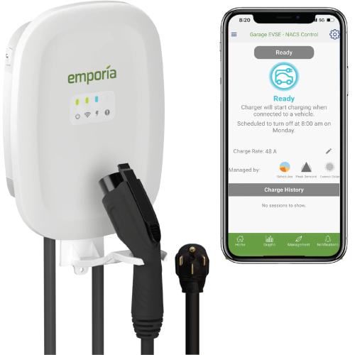 EMPORIA ENERGY Level 2 EV Charger | Up to 48 Amp | 24-Ft Cable | WiFi Enabled Smart EV Charger | NEMA 14-50 or wired | smart Indoor/Outdoor Charging