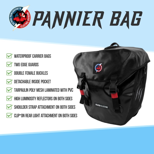 Demon Electric Waterproof Bicycle Rear Seat Bag Durable Luggage Pannier Bag Set High Capacity Storage Bags for Bikes and E-Bikes