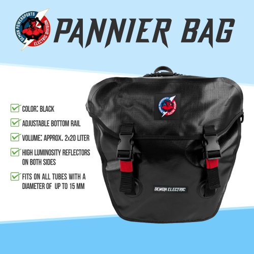 Demon Electric Waterproof Bicycle Rear Seat Bag Durable Luggage Pannier Bag Set High Capacity Storage Bags for Bikes and E-Bikes