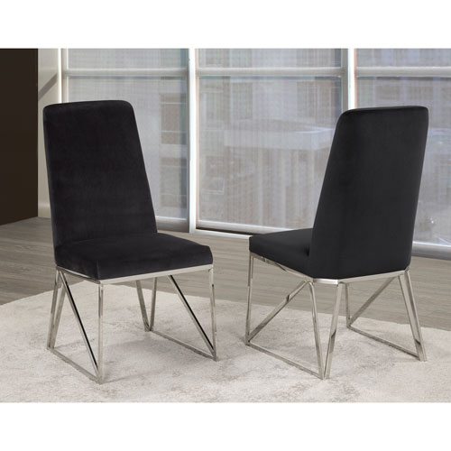 Ariela Contemporary Fabric Dining Chair - Set of 2 - Black/Silver