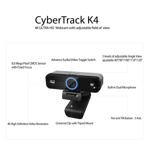 ADESSO TECHNOLOGY 30 fps Fixed Focus 4K Ultra HD Webcam with Dual Microphones