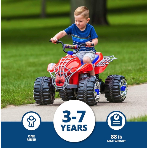 Kid Trax Marvel Spiderman Toddler ATV Ride On Toy, 12 Volt Battery, 3-7 Years, Max Rider Weight 88 lbs, Spider-Man Blue