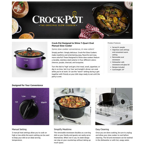 Crock-Pot 7 QT Design de grande capacité pour faire briller la mijoteuse polyvalente, appareil de cuisine domestique, turquoise