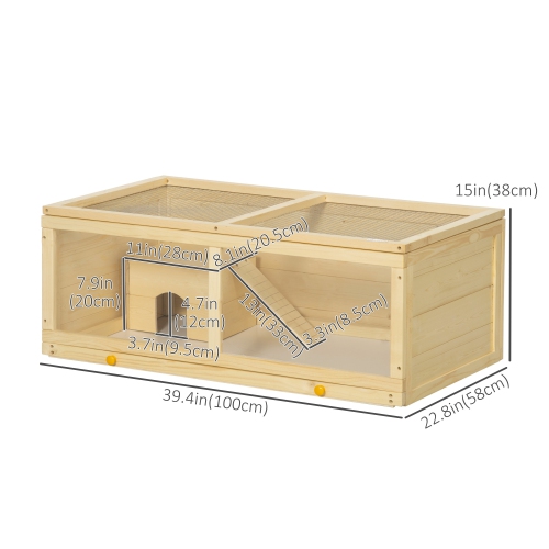 PawHut Wooden Hamster Cage, Small Animals Kit Hutch, Exercise Play House for Dwarf Hamsters, Gerbils, Chinchillas, Guinea Pigs, Bunnies, with Sliding