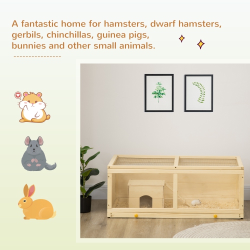 PawHut Wooden Hamster Cage, Small Animals Kit Hutch, Exercise Play House for Dwarf Hamsters, Gerbils, Chinchillas, Guinea Pigs, Bunnies, with Sliding
