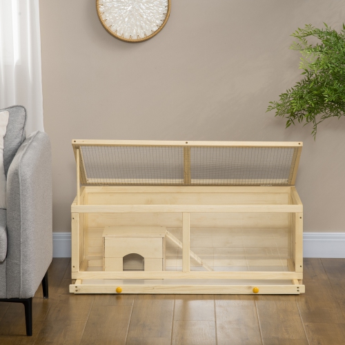 PawHut Wooden Hamster Cage, Small Animals Kit Hutch, Exercise Play House for Dwarf Hamsters, Gerbils, Chinchillas, Guinea Pigs, Bunnies, with Sliding