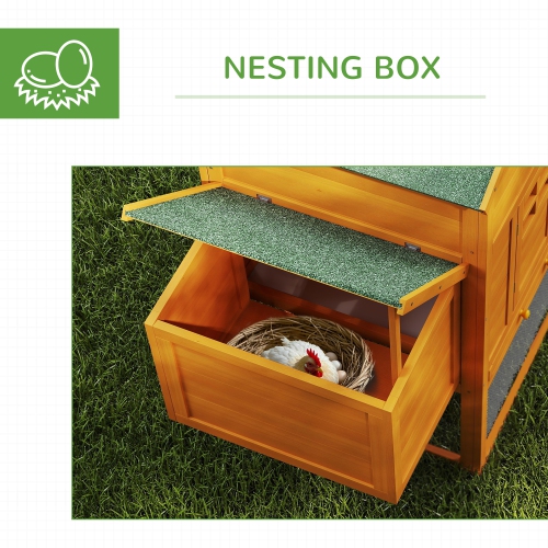PawHut 117" Extra Large Chicken Coop with Asphalt Roof, Wooden Hen House with Slide-out Tray, Quail Hutch with Nesting Box, Orange