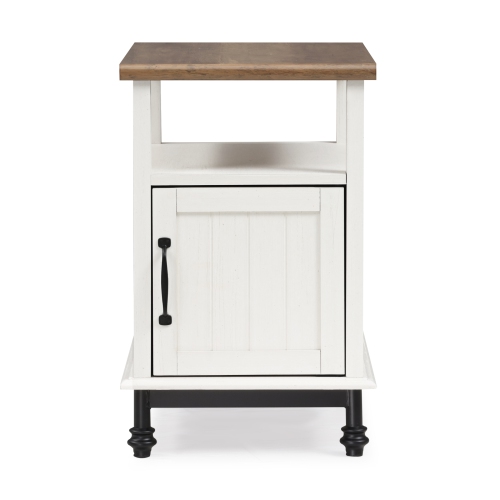 WAMPAT Farmhouse Nightstand, Premium Wood Accent End Side Table with Open Storage, Cabinet and Back Shelf for Living Room and Bedroom, Metal Feet,