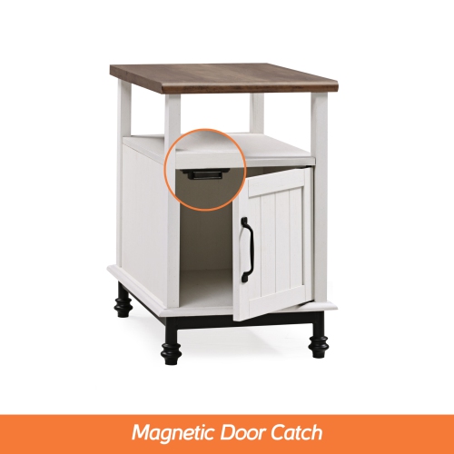 WAMPAT Farmhouse Nightstand, Premium Wood Accent End Side Table with Open Storage, Cabinet and Back Shelf for Living Room and Bedroom, Metal Feet,