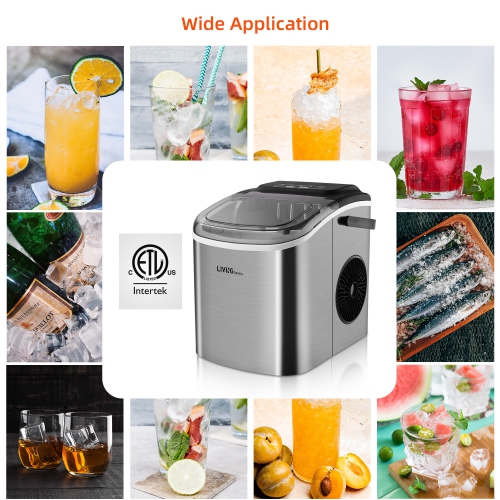 Machine à glaçons portable avec réservoir d'eau de 1,2 L, machine à glaçons de comptoir en acier inoxydable 26 lb/24 h avec pelle à glace et panier