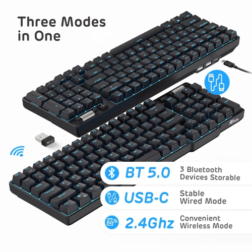 RK ROYAL KLUDGE RK96 90% 96 Keys BT5.0/2.4G/USB-C Hot Swappable Mechanical Keyboard, Wireless Bluetooth Mechanical Keyboard with Magnetic Hand Rest,