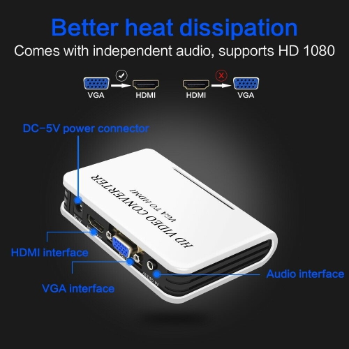 VGA to HDMI 1080p Output HD USB Audio Tv/av/hdtv Video Cable Converter Adapter