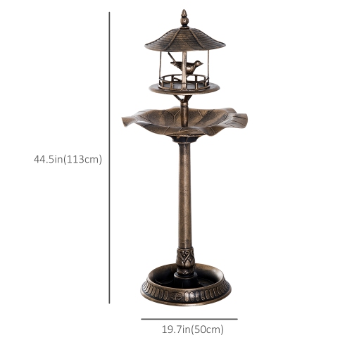 Outsunny 3-in-1 Garden Bird Bath Bowl Pedastal with Bird Feeder, Large Water Basin, & Underneath Flower Planter, Gold