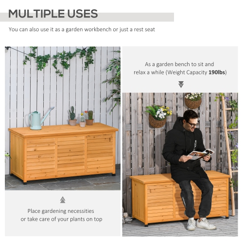 Outsunny 75 – Banc de rangement en bois pour terrasse, bac de rangement extérieur jardin avec écart pour l'aération et fini de lutte contre les