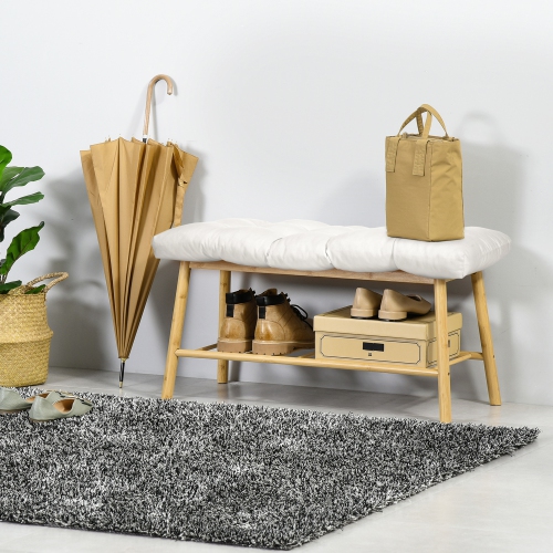 Outsunny Set of 2 Patio Bench Replacement Cushions, 2 Seater Outdoor Loveseat Cushion Seat Pad, 43" x 19" x 3", Cream White